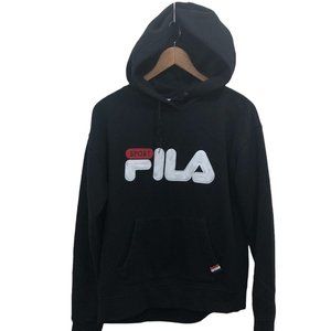 Fila Sport Pullover Sweatshirt Hoodie Spell Out Kangaroo Pocket Black